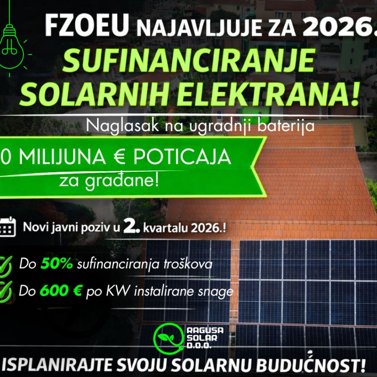 FZOEU poticaji 2026: najave subvencija za solarne elektrane i baterijske sustave